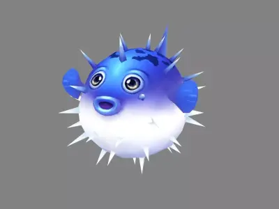 Cartoon blue pufferfish Low-poly 3D model