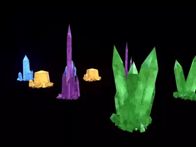 CRYSTAL CLUSTERS PACK STYLIZED 4K GAME-READY LOW-POLY AAA Low-poly 3D model