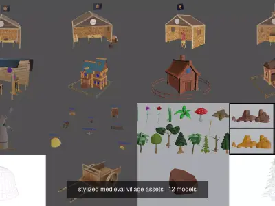 stylized medieval village assets 3D Model Collection