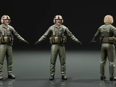 Military Helicopter Pilot - Rigged Low-poly 3D model