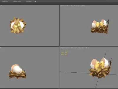 Cartoon bird nest - fledgling - chicks in the nest Low-poly 3D model