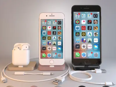 Apple Collection iPhone7 iPhone 7 Plus AirPods Lightning 3D model