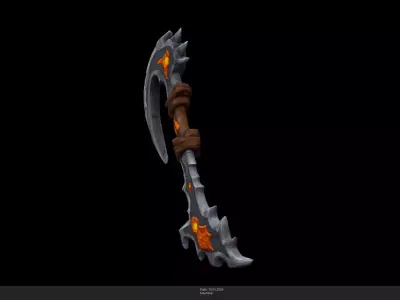 Stylized Inferno Scythe Game Ready - AI Low-poly 3D model