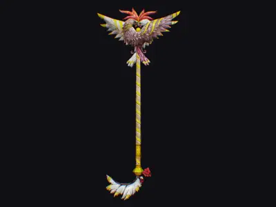 Magical Staff Parrot Phoenix Bird Wizard Wand Stick Scepter Low-poly 3D model
