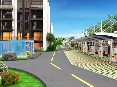 City Block with Parking and Electric Chargers 3D model