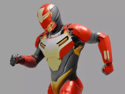 Red Gold SciFi Superhero Armor Low-poly 3D model