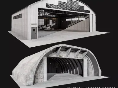 Military Aircraft Hangar 2 Types Low-poly 3D model