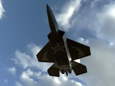 Warplane fighter jet flying in sky Low-poly 3D model
