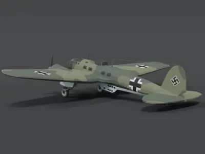 Low Poly Cartoon Heinkel 111 H WWII Airplane Low-poly 3D model