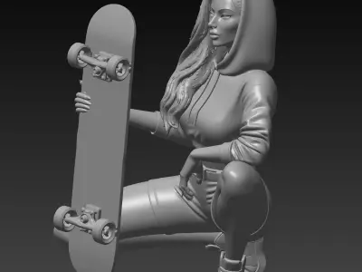 skateboarder Beautiful girl 3D print model