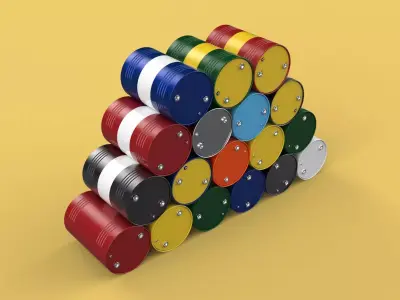 STEEL DRUM BARREL STACKED VARIOUS COLOR GALLON GAS TANK OIL FUEL 3D model