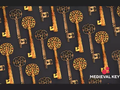 Medieval Keys Set 05 AR low-poly 3D model Low-poly 3D model Low-poly 3D model