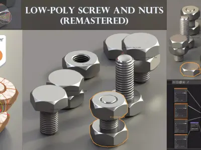 Low-Poly Screw and Nuts - Remastered Low-poly 3D model