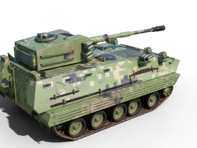 4 coatings of PLA Army PLZ85 122mm self-propelled howitzer Low-poly 3D model
