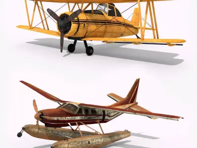 2 Lowpoly Airplanes vintage biplane Low-poly 3D model