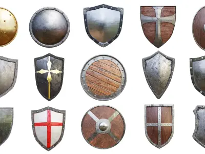 Shield Collecton - 15 Shields Low-poly 3D model
