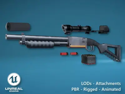 Futuristic Shotgun Low-poly 3D model