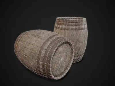 PBR Old Wooden Barrel Low-poly 3D model