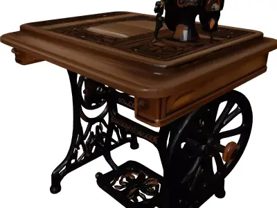 Vintage Sewing Machine Table Furniture 3D model