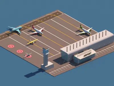 Cartoon Low Poly Airport Package Low-poly 3D model