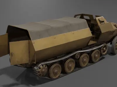 Type 1 Ho-Ha half-track armoured personnel carrier Low-poly 3D model