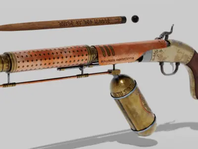 OB 00 02 vampire hunter auxiliary pistol with Flamethrower Low-poly 3D model