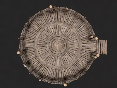 Medieval Wooden Circular Platform Arena 4 Low-poly 3D model