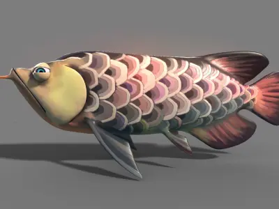 Golden arowana arowana cartoon gold model have a binding 3D model