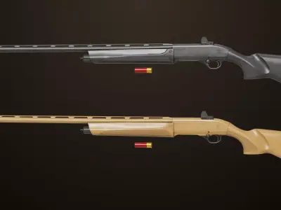 Long Shotgun 03 Black and Sandal Single Mat All PBR Textures Low-poly 3D model