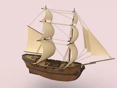 Supply wooden sailing ship Low-poly 3D model