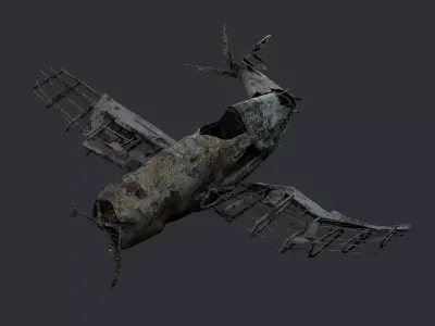 Plane Wreck Damaged Apocalyptic Game Ready 03 Low-poly 3D model
