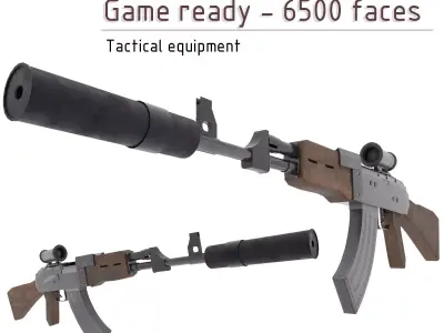 AK-47 3d model with tactical equipment Free low-poly 3D model