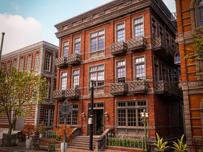 MODULAR BUILDING WITH INTERIOR KITBASH 01 Low-poly 3D model