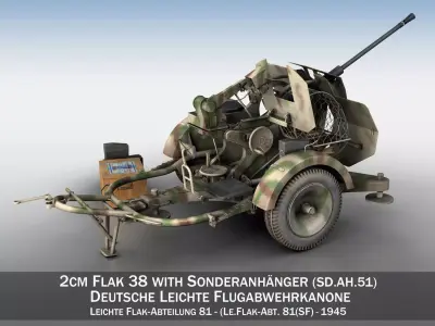 2cm Flak 38 with SD AH 51 - Trailer - FA81  3D model