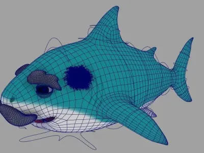 grandpa shark cartoon with rig 3D model