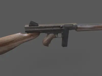 Thompson Submachine Gun Low-poly 3D model 5
