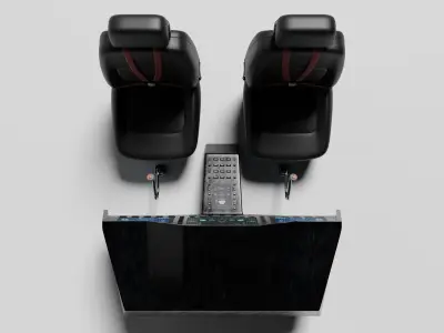 Aircraft cockpit control panel and chairs 3D model