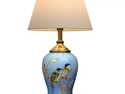ZEDARO Sakura and Birds Blue Ginger Jar Ceramic Table Lamp 3D model