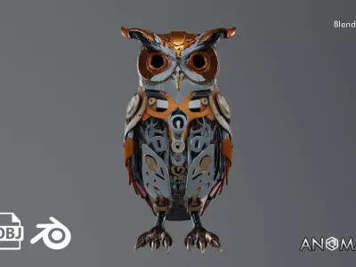 stylized mechanical owl 3D model
