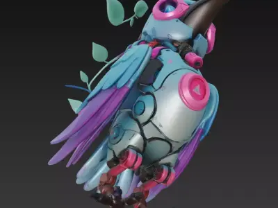 Bio-Mecha Bluebird - Stylized Robotic Bird 3D Model 3D print model