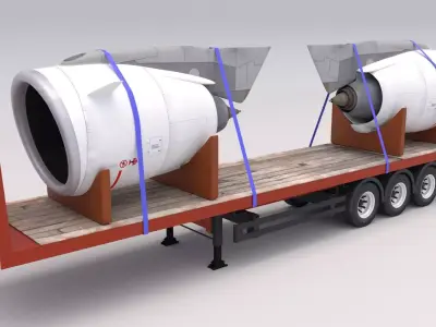 Flatbed Trailer with Jet Engines 3D model