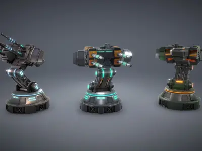 Tower Defence Sci-Fi Turrets Pack Low-poly 3D model