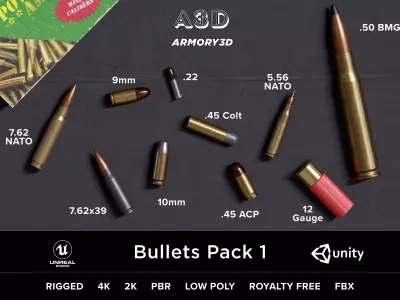Bullets Pack 1 - Mixed Caliber Ammo Free low-poly 3D model
