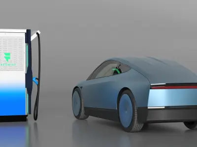 Electric Coupe Car with Freewire Ultrafast Charging Station 3D model