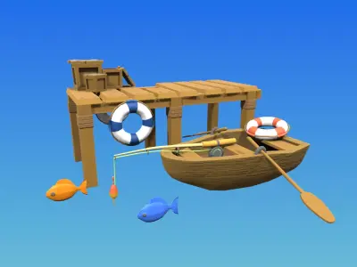 Low poly Dock stylized game asset Low-poly 3D model