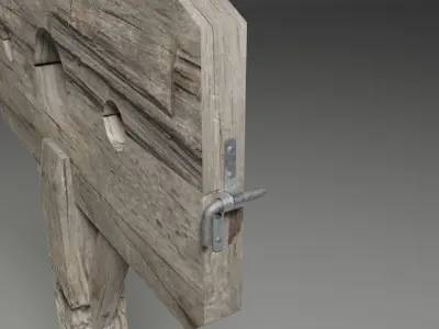 Pillory old wooden bench Low-poly 3D model