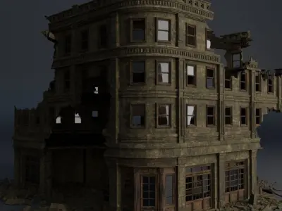 DESTROYED BUILDING CLASSICAL APOCALYPSE WAR RUINED 01 Low-poly 3D model