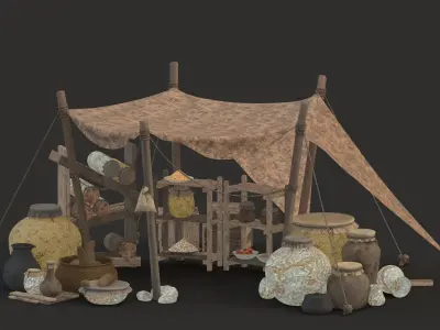 medieval market Low-poly 3D model