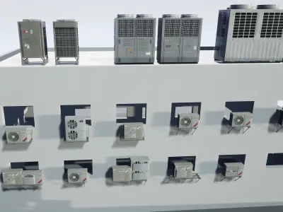 6x unique Animating Air Conditioner Low-poly 3D model