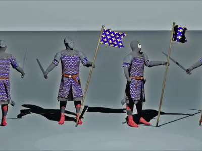 Knight group of knights holding flags 3D model